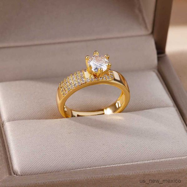

band rings round ziron stone ring for women adjustable stainless steel ring 2023 trending jewelry mujer r230719, Silver