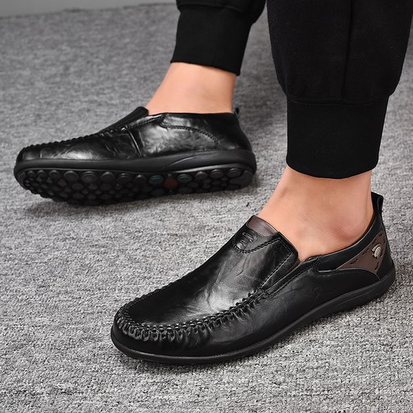 

dress shoes men laofers slip on fashion genuine leather casual shoes outdoor breathable loafers men flat footwear sneakers men shoes 230718, Black