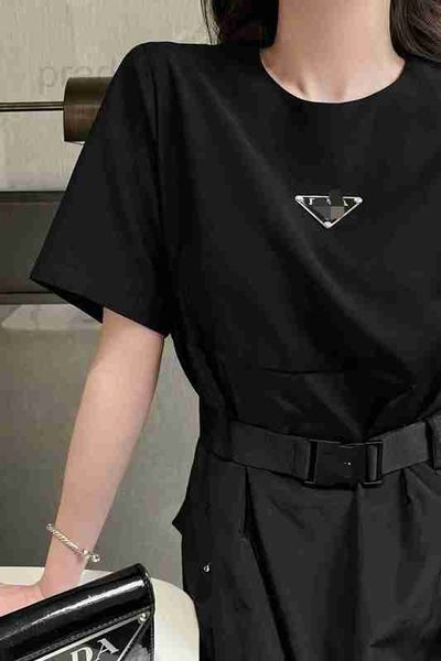 

urban dresses designer small triangle emblem nylon spliced women's black dress a-line loose delivery belt adqr, White;black