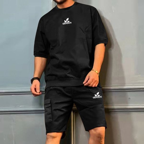 

mens tracksuits summer short sleeve casual sportswear street fashion crewneck tshirt two piece 230718, Gray