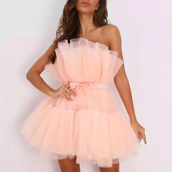 

basic casual dresses fashion prom dress tutuskirt bowknot off shoulder net yarn bandeau party sleeveless ball gown mini vestido d 230718, Black;gray