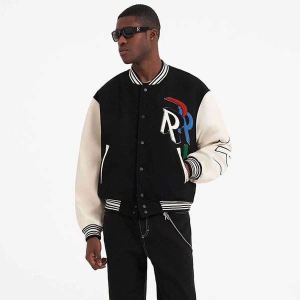 

23fw new woman men's jackets autumn winter r letter embroidery baseball jackets high end leather sleeve classic woolen coats fashion st, Black;brown