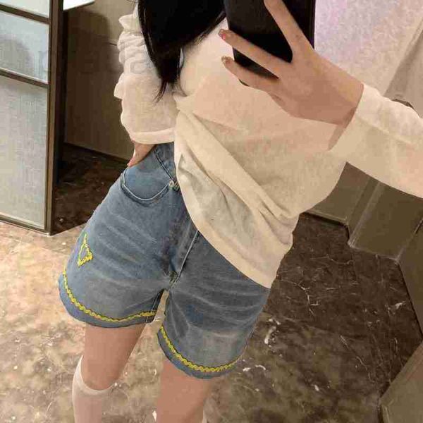 

women's jeans designer wave pattern triangle label denim shorts 23 summer versatile casual spicy girls' pants fashion design sense, Blue