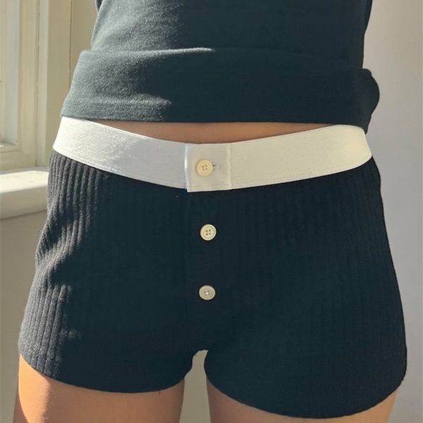 

women's pants s vintage thick ribbed cotton short casual contrast patchwork high waist sweatshorts summer y2k streetwear slim short 230, Black;white