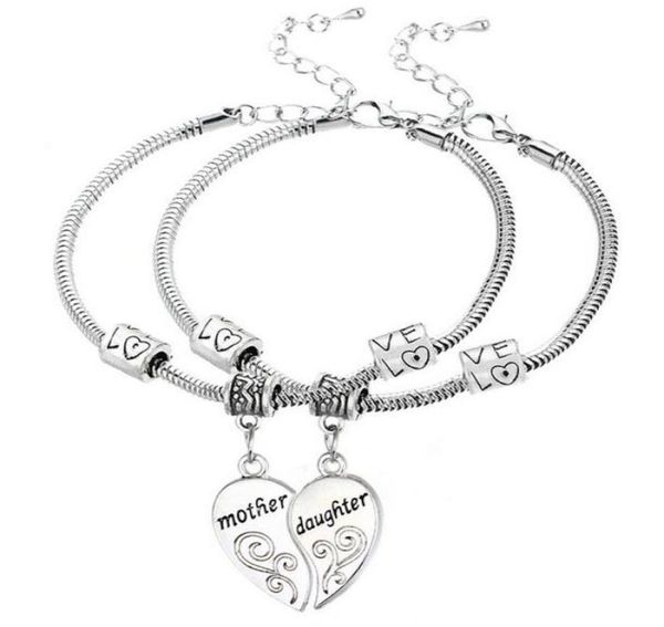 

5setlot antique silver mother daughter love heart pendant charm bracelet bangle fashion jewelrys as holiday gift1168953, Golden;silver