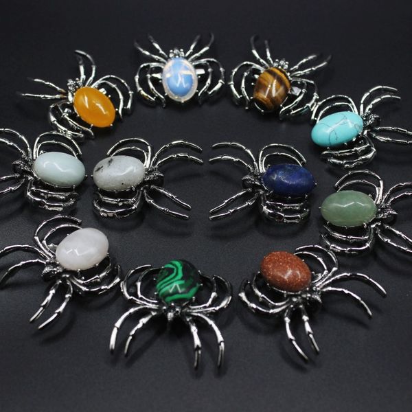 

natural rose quartz stone spider shape pendant dual usage insect brooch for jewelry making ing, Bronze;silver