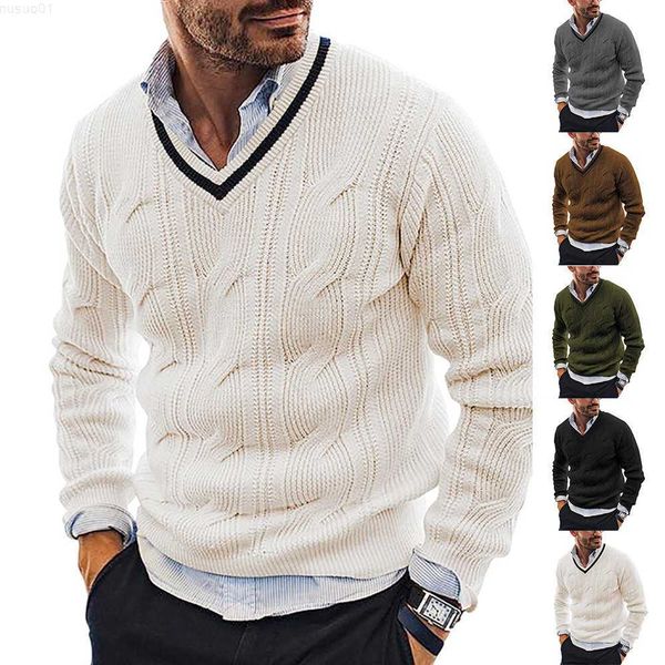 

men's sweaters men winter sweater fashion slim warm long sleeve v-neck knit pullover 2022 new male sweaters l230719, White;black