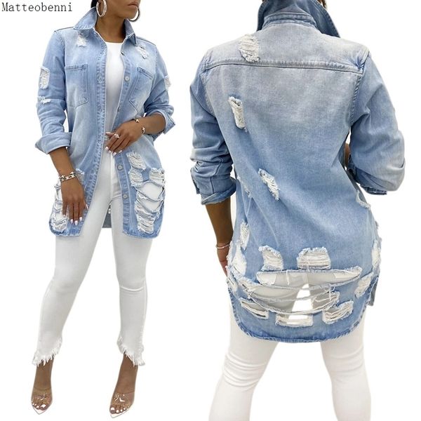 

women's jackets autumn jeans jacket women ripped oversized denim winter fashion long sleeve casual loose coats 230719, Black;brown