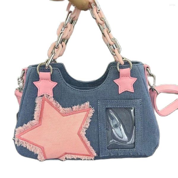 

women's denim y2k pink shoulder cool girl fashion star pattern chain handbag harajuku iy idol po bag style summer