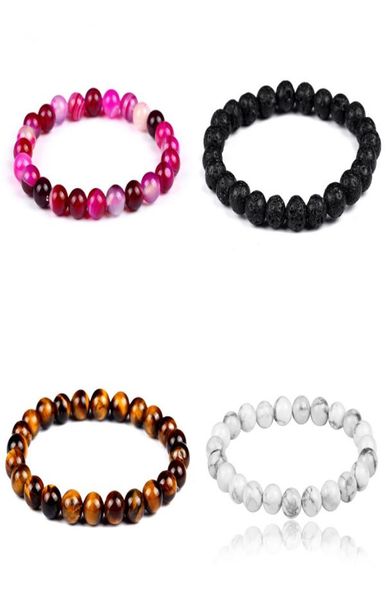 

8mm different styles natural lava rock stone elastic beaded charm bracelets for men women fashion jewelry5948375, Golden;silver