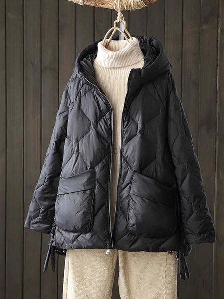 

women's down parkas fitaylor autumn winter women hooded loose 90% white duck down parka casual female zipper pocket thick warm coat out, Black