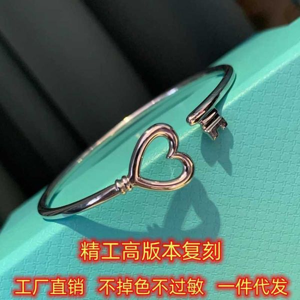 

brand seiko high edition reprint s925 silver jewelry pure tiffay classic love key 18k rose gold open bracelet for women, Black