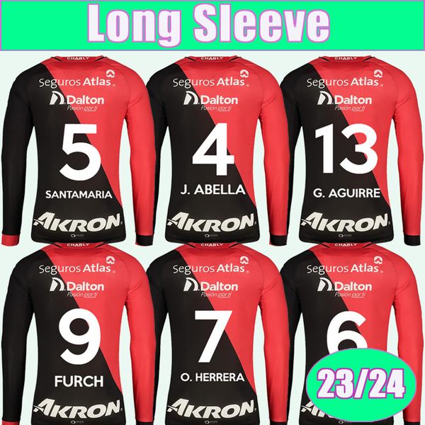 

23 24 atlas long sleeve soccer jerseys furch m. nervo o. herrera j. marquez reyes lozano j. quinones santamaria home away football shirt uni, Black;yellow
