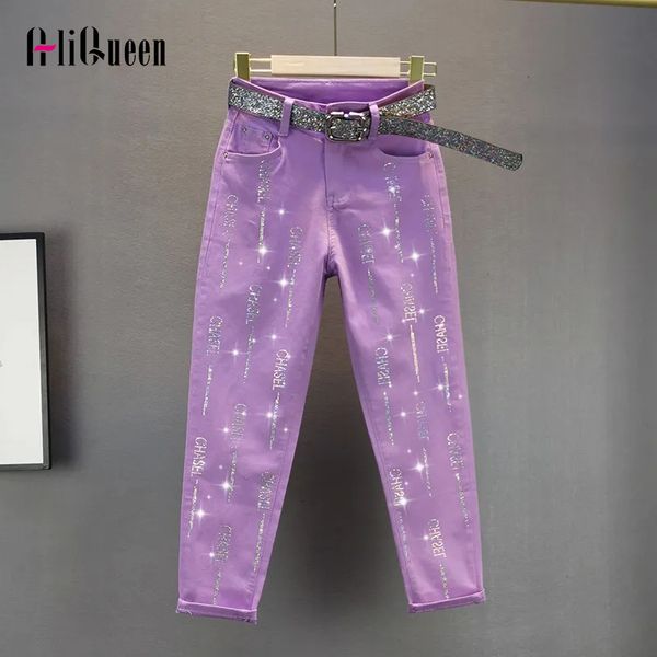 

women's jeans white cotton pencil pants femme ankle length letters sequins denim pant all match slim women trousers streetwear 230718, Blue