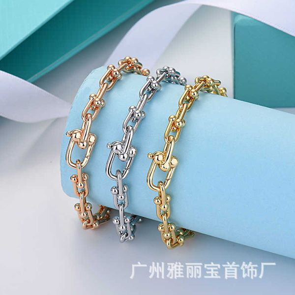 

eller tiffay brass gilded savi same u-shaped bracelet lock chain metal texture cold wind horseshoe couple, Black