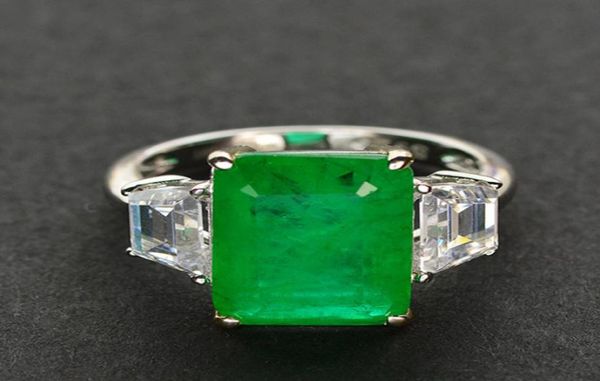 

925 sterling silver big green emerald zircon wedding rings for women brand girls ladies engagement party jewelry whole4669540, Slivery;golden