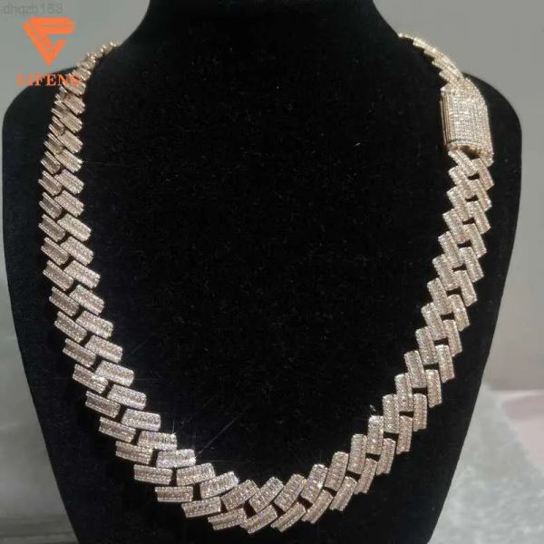 

2023 new design iced out moissanite diamonds baguette hip hop cuban chain vvs moissanite necklace, Silver