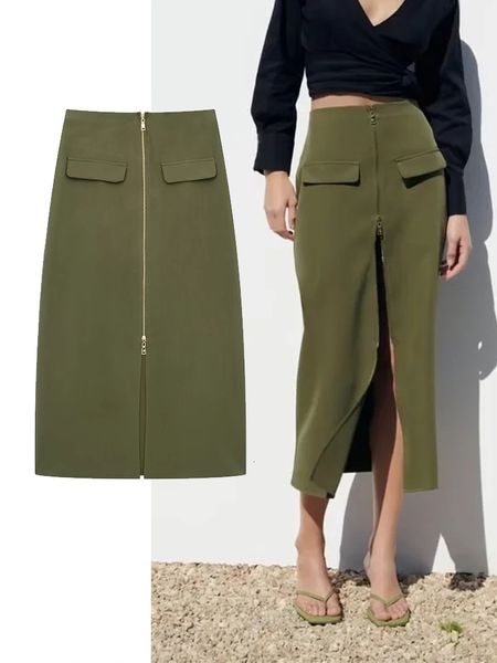 

skirts traf long women high waist fashion midi skirt spring button woman casual streetwear y2k 230718, Black