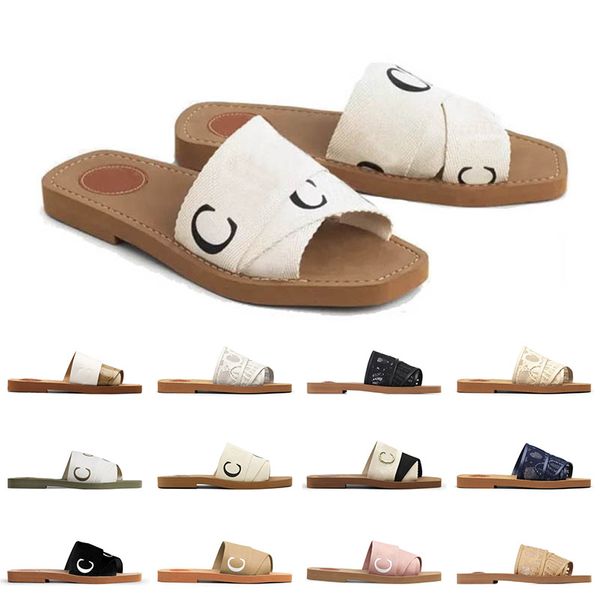 

for women woody sandals designer famous mules flat slides beige white black pink lace lettering fabric canvas slippers womens summer outdoor