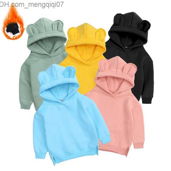 

coat children boys girls cute bears ears woolen hoodie children winter woolen sweatshirt children's solid zippered clothing z230719, Blue;gray