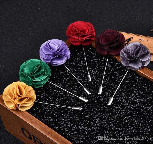 

classic men flower brooch pins fashion imitated silk fabric boutonniere stick lapel pin for suit party wedding jewelry accessories4633418, Gray