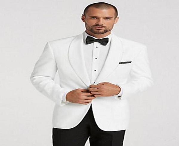 

new stylish design groom tuxedos one button white shawl lapel groomsmen man suit mens wedding suits jacketpantstie 7718938066, Black;gray
