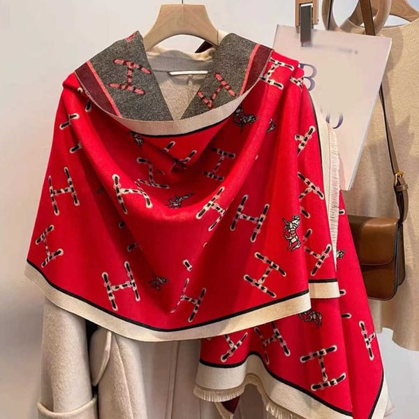 

h scarf women's winter 2023 new versatile and advanced feel imitation cashmere wool double sided mesh red warm neck 6vpj, Blue;gray