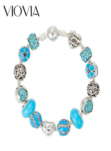 

charm bracelets viovia a variety of design bracelet with love heart bangle blue crystal bead female jewelry gifts b170234056102, Golden;silver