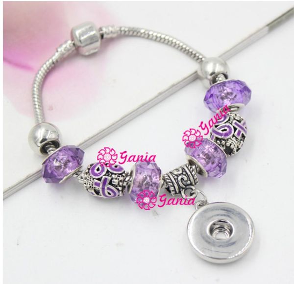 

new arrival braceletspancreatic cancer awareness jewelry diy european bead style purple ribbon awareness interchangeable snap bra7389604, Golden;silver