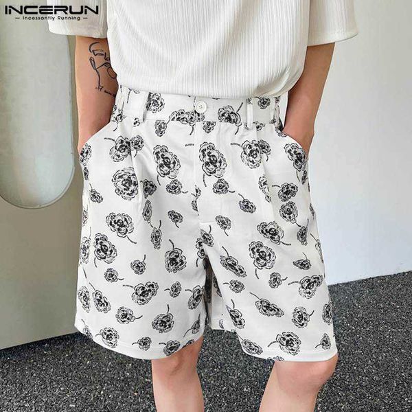

men's shorts incerun 2023 korean style new men's shorts floral printed loose shorts casual streetwear male comfortable all-match s, White;black
