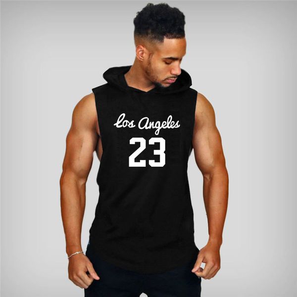 

men' tank fitness hoodie vest men' cotton sleeve vest sweatshirt fitness sportswear men' muscle fitness clothes 230718, White;black