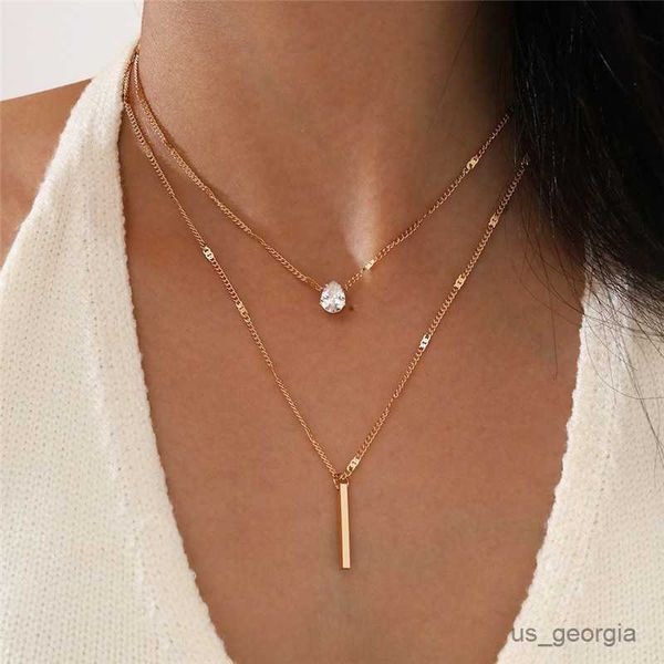 

pendant necklaces crystal zircon heart charm layered pendant necklace set for women charms fashion square rhinestone female jewelry r230829, Silver