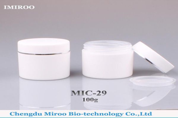 

20 sets 100g 100ml pp white double wall cosmetic cream jar white wide mouth jar with silver ring cap3207350