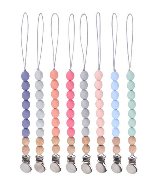 

pacifier holders chain baby clips silicone weaning teething wood beads kids chew toys accessories8936338