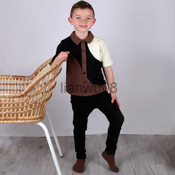 

t-shirts kids clothes t shirt baby girls and boys clothes colorblock button down short sleeves and long sleeves children cotton shirt x0719, Blue