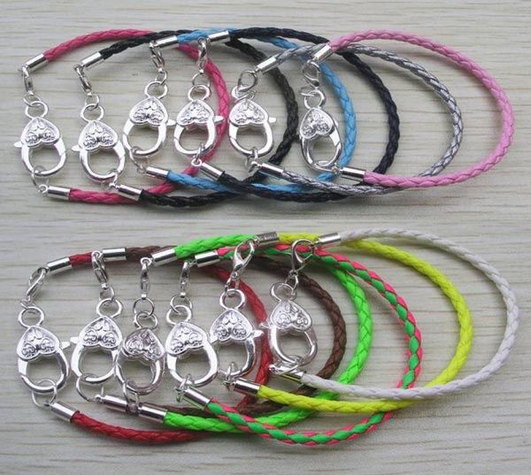 

12pcslot silver plated heart clasp 1620cm fashion pu leather jewelry chains european diy bracelet mix color5783914, Golden;silver