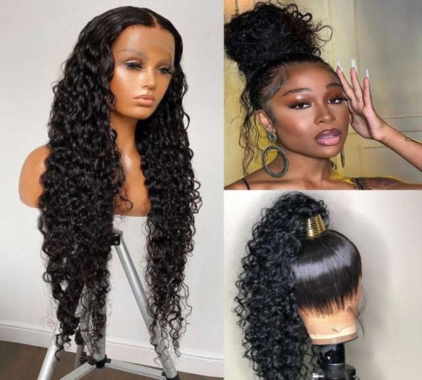 

360 frontal 28 30 inch water wave 13x4 lace front human hair wigs deep curly glueless virgin brazilian closure wig1334463, Black;brown
