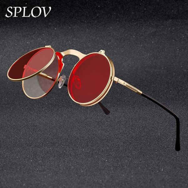 

sunglasses vintage steampunk flip retro round metal sun glasses for men and women brand designer circle 230718, White;black