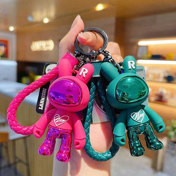 

key rings cartoon cool electric light emitting rabbit key chain female cute animal purple bunny doll lovers keychain car bag pendant gifts l, Slivery;golden