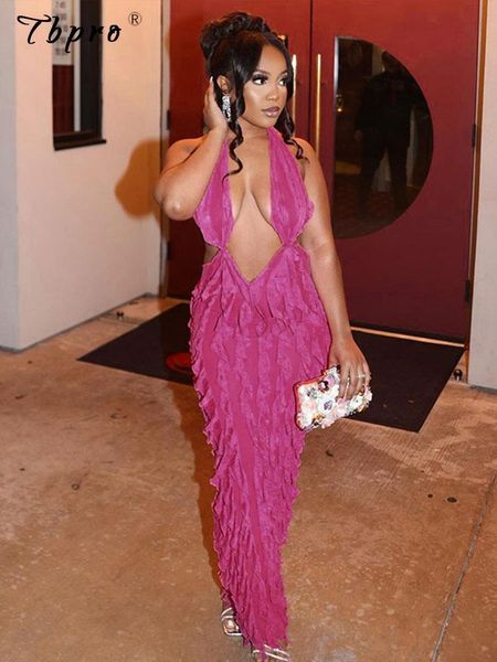 

basic casual dresses halter low cut backless maxi dress for women sleeveless pleated slim 2023 summer beach harajuku lolita y2k vestidos 230, Black;gray