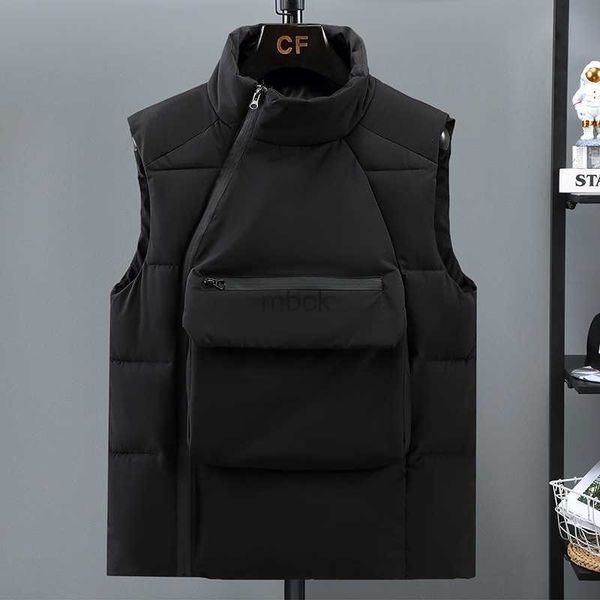 

women's down parkas new men's autumn winter down cotton vest front pocket waistcoat warm sleeveless jacket stand collar solid colo, Black
