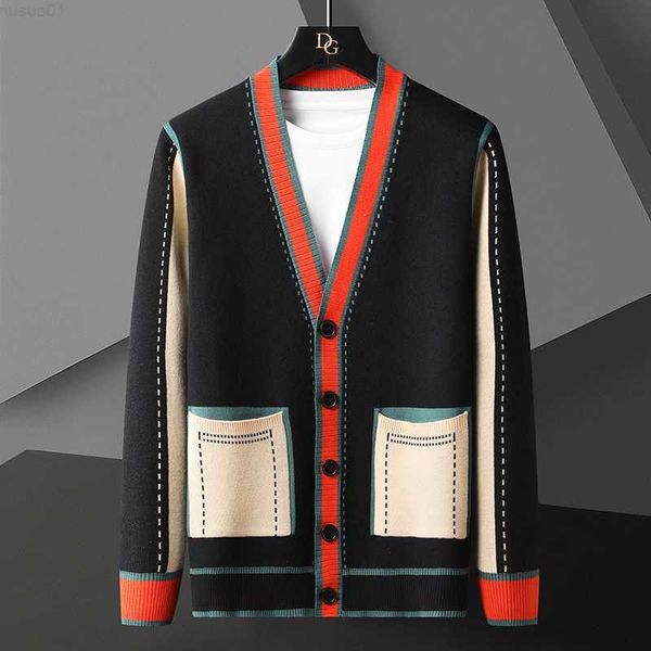 

men's sweaters contrasting colors line decoration knitting cardigans man long sleeve slim fit sweater cardigan male garment coats l2307, White;black