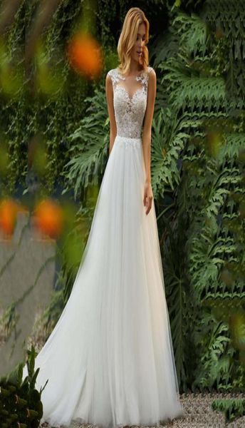 

fabulous scoop neck aline wedding dresses lace appliques tulle women bridal dress sleeveless spring custom vestidos de maariee8543674, White