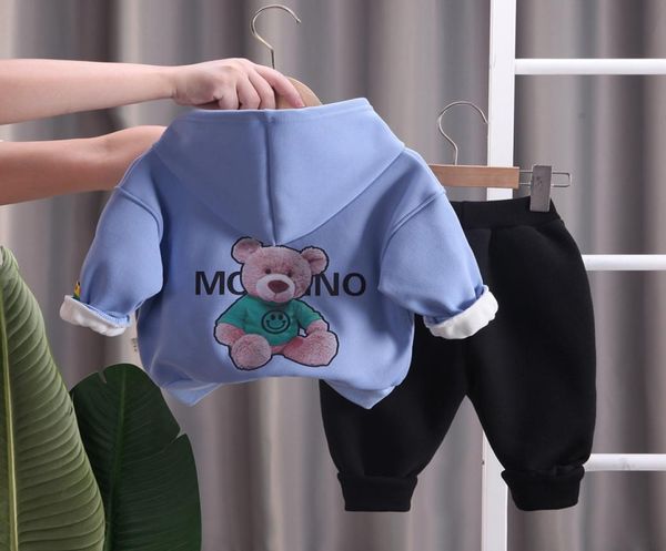 

autumn winter boys girls clothing set children plus velvet suits casual warm thicken cartoon bear outfits tracksuit1953669, White