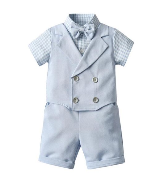 

twopiece set for baby boys gentleman style clothing sets summer boy short sleeve plaid shirt with bowtieshorts kids suits childr4028115, White