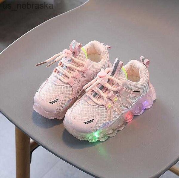 

baby led sport shoes for boys girls luminous toddler running shoes for kids soft bottom sneakers with led lights glowing tenis l230518, Black;grey