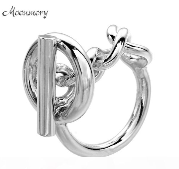 

moonmory 925 sterling silver rope chain ring with hoop lock for women french popular clasp ring sterling silver jewelry making cj11331363, Slivery;golden