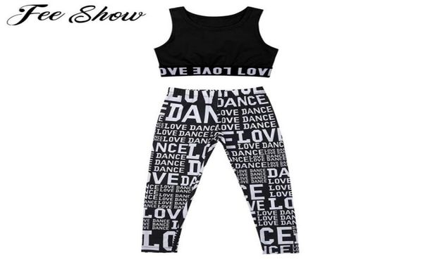 

girls ballet dance gymnastics leotard gym workout athletic outfit letter printed sleeveless oneck tanks crop with leggings7172012, White