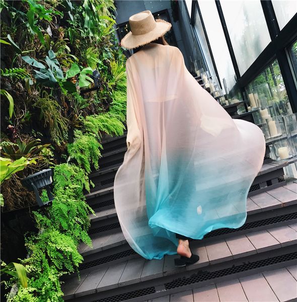 

sarongs scarf women luxury spring and summer beach travel pareo sunscreen chiffon scarf fashion gradient long silk scarf shawl 230718, Blue;gray
