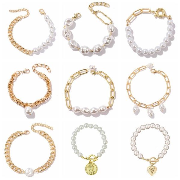 

boho thick gold color curb cuban chain bracelets set bangles for women gifts trendy fashion punk charm bracelet jewelry, Black
